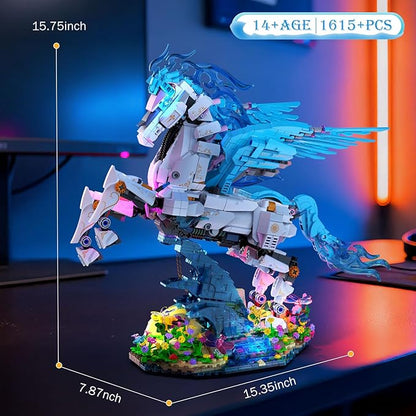 Flying Horse Building Set with LED Light Greek Mythology Pegasus Collection 3D DIY Model Kits Toy Building Blocks Set for Adults Creative Gifts for Birthday and Festival