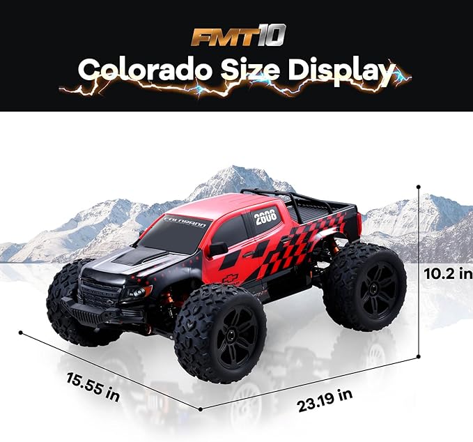 FCXㅤ FMS FMT10 1/10 Chevrolet Colorado Brushless RC Truck 4WD Off-Road Crawler with Metal Chassis Waterproof ESC Hobby Grade Remote Control Car for Adults (Black and Red)