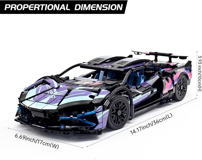 STEM Building Car 1:14 Building Blocks and Construction Toy Collectible Super Technical Lambo Cars Gifts for 8-16 Year Old Boys and Adults (1314 pcs)