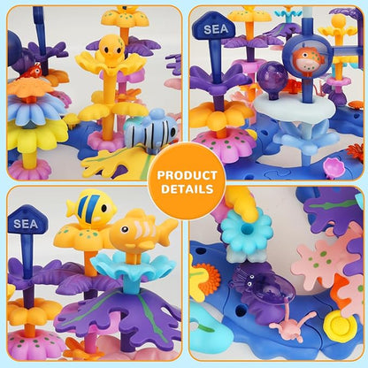 Coral Garden Flower Building Toys for for Toddlers 3-5 Year OldUpgrade DIY Building Blocks Toys for Ages 3-4 GirlsEducational STEM Christmas Birthday Gift for Kids(136PCS)