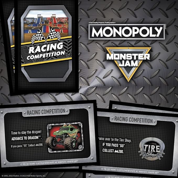 USAOPOLY Monopoly: Monster Jam | Buy Sell Trade Iconic Trucks Including Grave Digger Max-D El Toro Loco Dragon’s Breath Classic Monopoly Game Officially-Licensed Merchandise