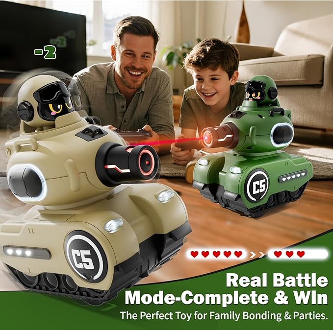 2 Pack Cute Cartoon Remote Control Battle Tanks with Laser tag|Hobby RC Cars Shoot to Ejected Out|Military Army Toys for 6 7 8 Year Old Boys Girls | Christmas Birthday Easter Gifts for 8-12