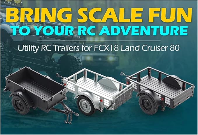 FMS FCX18 RC Cars Accessory for 1:18/1:12 Crawler Trucks - Land Cruiser 80 &amp 1:12 RC Cars: Utility Trailer Type A Black