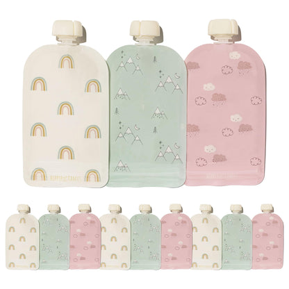 Hippypotamus Reusable Baby Food Pouches for Toddlers - BPA Free Food Grade - Dishwasher & Freezer Safe - Baby Food Containers - Refillable Squeeze Pouch for Applesauce & Yogurt - 12 Pack (Rainbows)