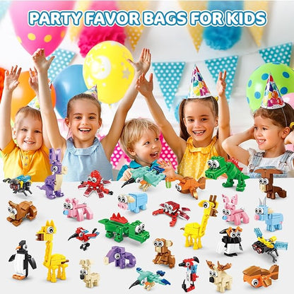 30 Packs Animal Party Favors for Kids 810 PCS Mini Animal Building Block Toy Set for Goodie Bag Fillers Classroom Prizes Easter Birthday Children's Day for Boys Girls Student Ages 6+