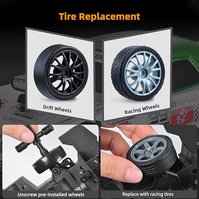 RC Drift Car with Spray Remote Control Cars 1/16 2.4GHz 4WD Remote Control Drift Car Drifting RC Cars with LED Lights and Drifting Tires Toy for Adults Boys Kids