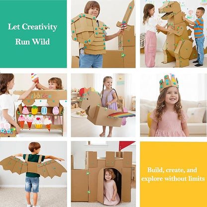 Cardboard Tools for Kids 98 Pcs Resuable Cardboard Construction Tools with Cutter for Family &amp Classrom Activities STEM Educational Construction Building Kit Toys for Boys &amp Girls Ages 5+ (9