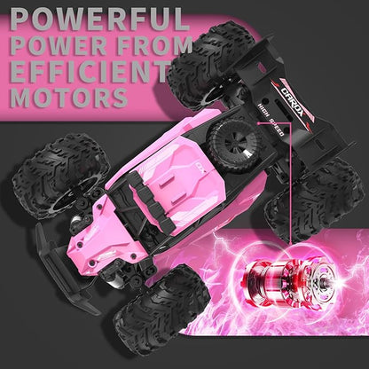 Carox Remote Control Car 2.4GHz 25KM/H High Speed RC Car 1:18 Off-Road Monster Truck with LED Lights and 1800mAh Rechargeable Battery – Ideal Gift for Boys 6+