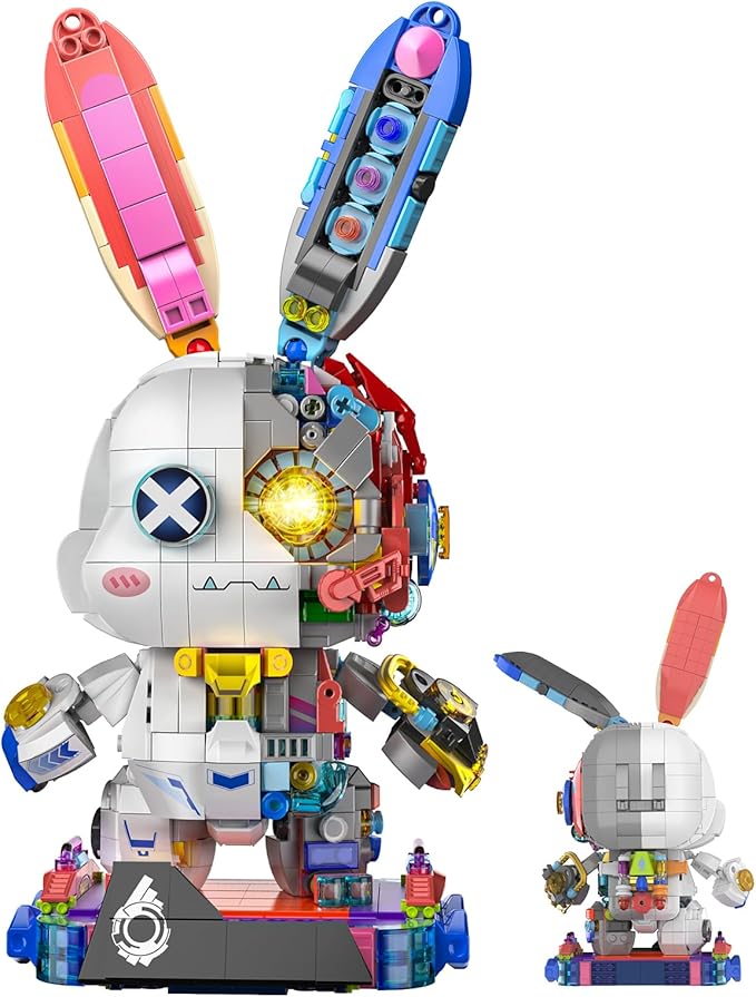 Mechanical Bunny Building Set 1377PCS Cyberpunk Technic Animal Collection Model Kit Creative Rabbit Animal Building Block Toys with Lights&ampDisplay Stand Easter Decor Gift for Boys Girls Adults Te