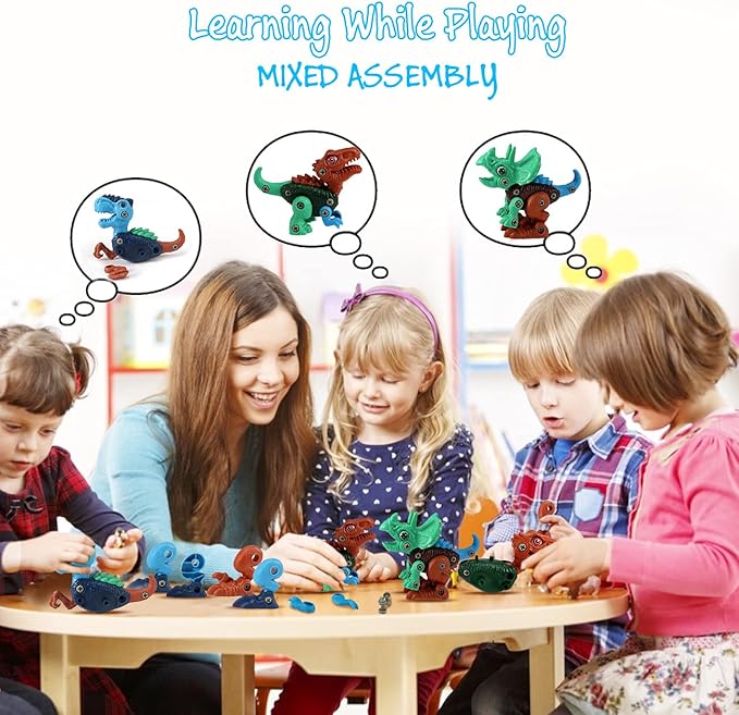 Dinosaur STEM Toys for Kids 3-5 Take Apart Dinosaur Toys with Electric Drill Educational Building Toy &amp Construction Set DIY Christmas Birthday Gifts for 3 4 5 6 7 8 Years Old Boys and Girls