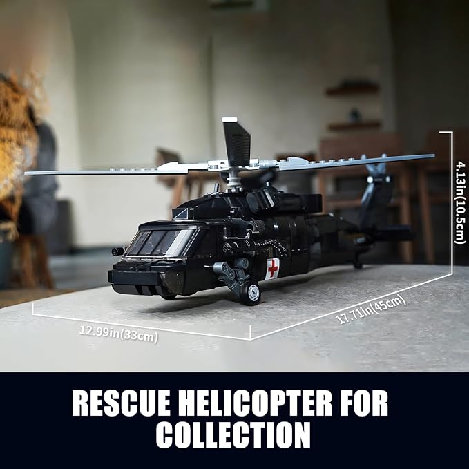 UH-60 Black Utility Helicopter Building Set for Adults Compatible with Lego Military Army Airplane Hawk Plane Model Kit with 4 Soldier Figures Birthday Gift Toys for 8-14 Boys Kids (692 PCS)