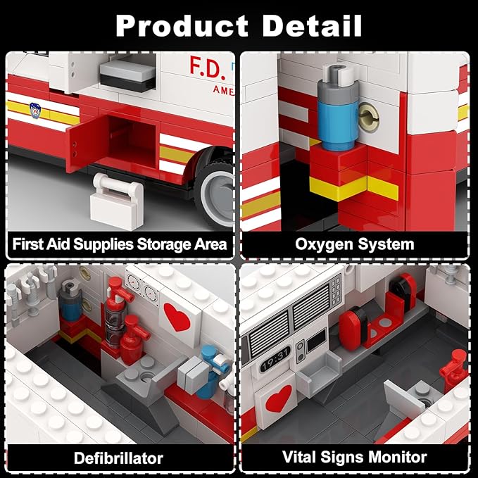 Ambulance Building Set Emergency Rescue Vehicle Model Kit Collectible Display Model for Adults &amp Teens 14+ Compatible with Lego Ambulance Set 660 PCS