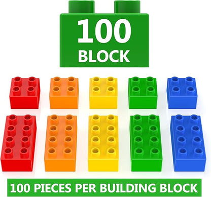 100 Pcs Jumbo Building Blocks Set for Toddlers (80 Square &amp 20 Rectangle) | Compatible Big Construction Bricks in 5 Colors | Kids Ages 3+ STEM Toy