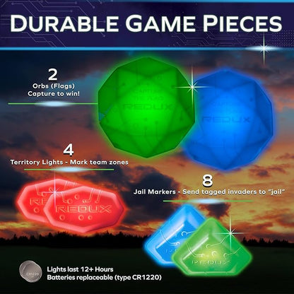 Glow in The Dark Capture The Flag Game - Starter Set | Ages 8+ | Glow in The Dark Outdoor Toys | Outdoor Games for Kids 8-12+ | Flag Football Gifts &amp Boys Birthday Gifts | Glowing Excitement!