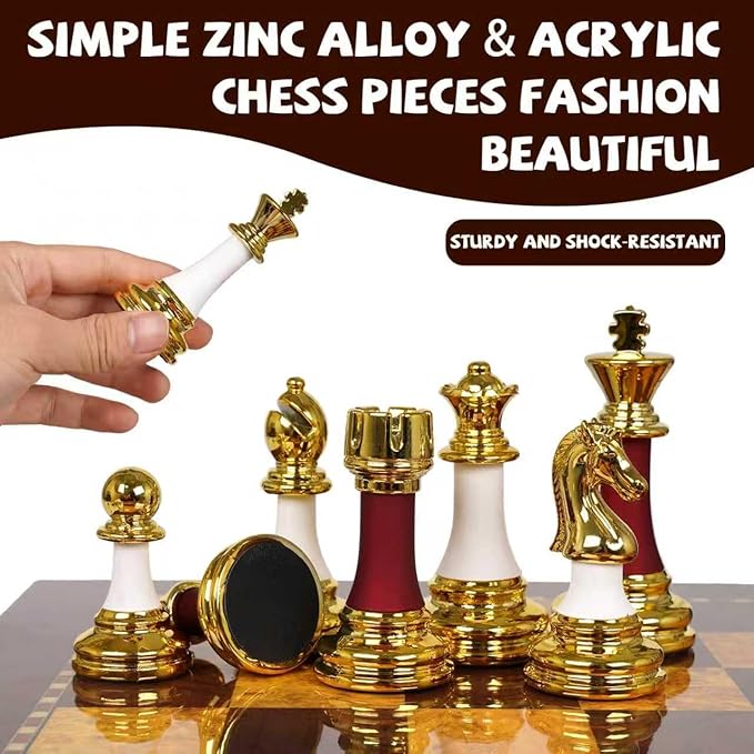 15-Inch Large Chess Set for Adults and Kids – Weighted Zinc Alloy &amp Acrylic Chess Pieces with Wooden Chess Board Premium Classic Board Game for Home Office Family Game Night &amp Gifts