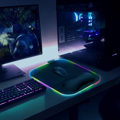 Gimars RGB Mouse Pad with Wrist Rest Support,12 x 10 inch Extra Large Ergonomic Gaming Mouse Pad with 10 LED Lighting Modes, Non-Slip Rubber Base, Lycra Fabric for Laptop, Computer, PC Gaming & Office
