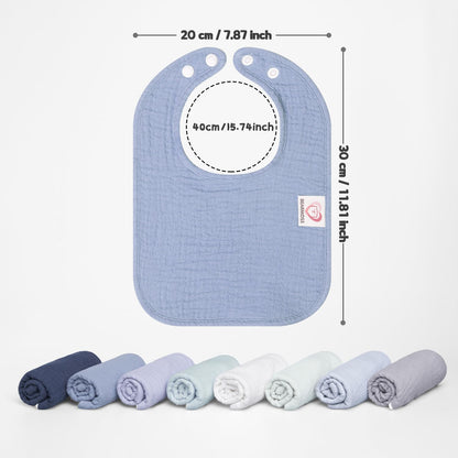 Bearmoss Muslin Baby Drooling Bibs 8 Pack, 100% Cotton Square Adjustable Bandana Bibs Gift for Baby Girls Boys Teething Drool (Mint Iceberg)