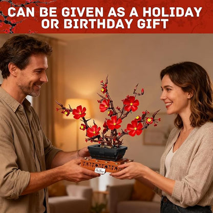 Flower Building Set Plum Blossom Bonsai Building Blocks for Adults DIY Botanical Decor Kit for Home Desk Office Gift for Women 692 PCS