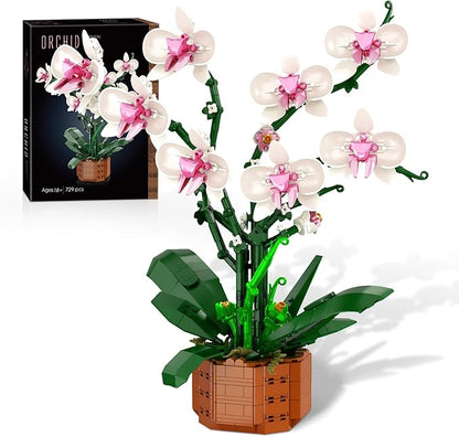 Orchid Flower Building Blocks Set Fake Indoor Flowers Building Set for Home Kitchen Desk Decoration for Adults Ages 18+
