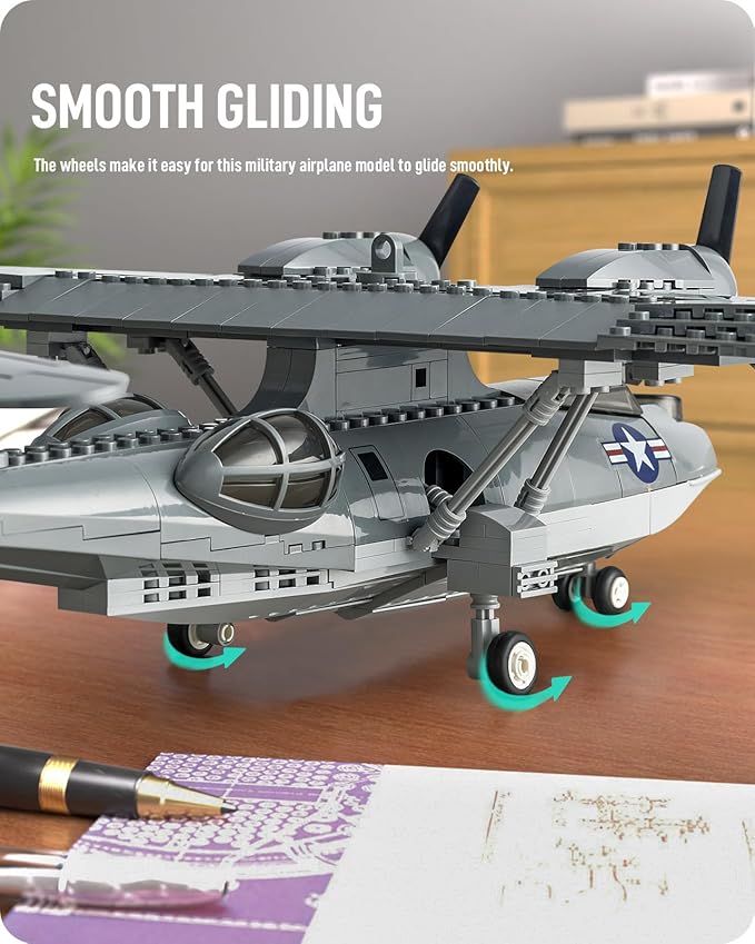 BOOLAKOS WW2 Airplane PBY-5A Catalina Building Blocks Sets Military Building Toy Collectible WWII Air Force Gift for Adults (364PCS)