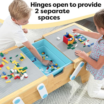 KidKraft Building Bricks Play N Store Wooden Table Children's Toy Storage with Bins 200+ Building Blocks Included Natural Gift for Ages 3+