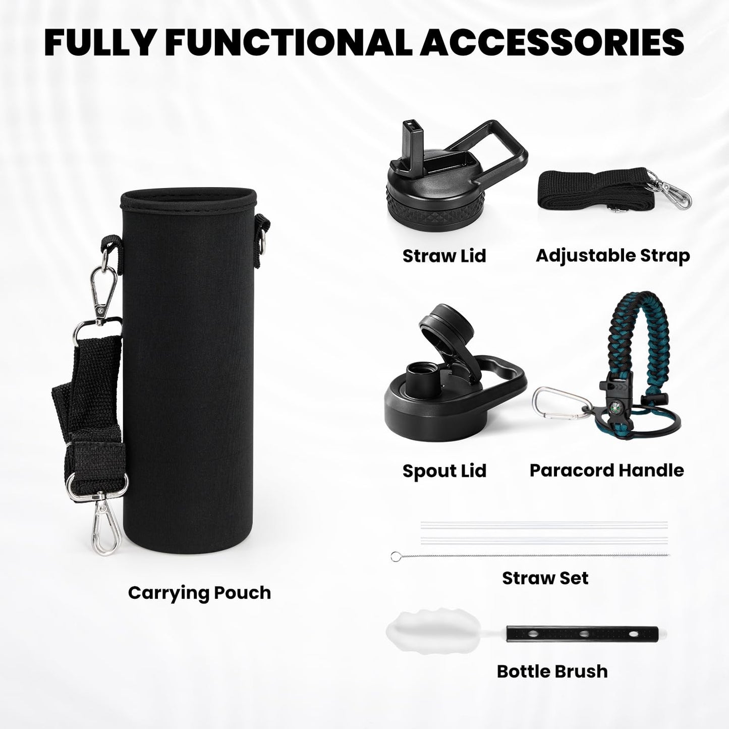 RAYMYLO Insulated Water Bottle 24oz, Triple Wall Vacuum Stainless Steel (Cold for 48 Hrs, Hot for 24Hrs), Leak Proof & Non-BPA, 24oz Hydro Water Flask with Paracord Handle & Straw Spout Lids