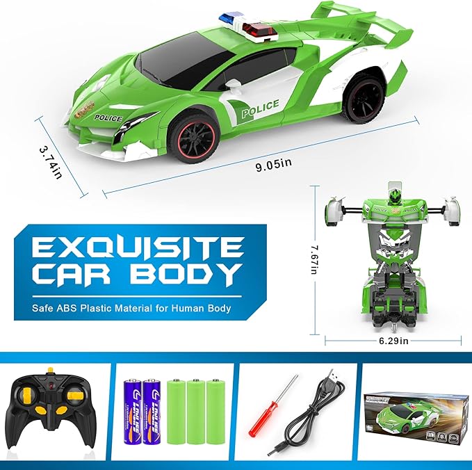 FDJ Remote Control Car - Transform RC Cars 2.4Ghz 1:18 Scale Transforming RC Drift Car with Flashing Lights One Key Deformation 360 Degree Rotating Drifting Remote Control Car for Boys Age 4-7 8-12