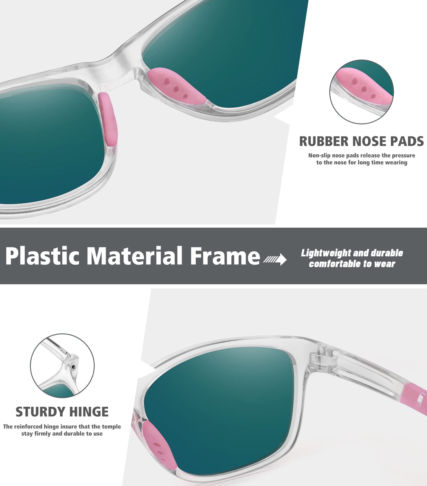 MEETSUN Polarized Sports Sunglasses for Women Men Driving Running Cycling Fishing Sun Glasses UV400 Protection Transparent Frame-Pink Mirror Lens