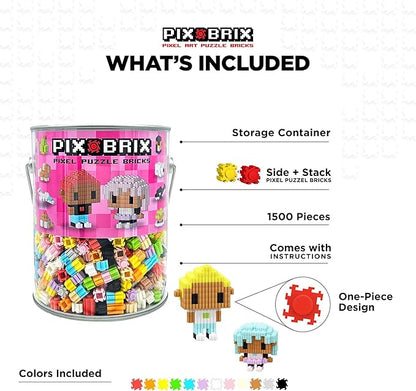 Pix Brix Pixel Art kit Puzzle Bucket - 1500-Piece Kit with 12-Color Light Palette – Patented Interlocking Building Bricks for 2D and 3D Creations – STEM Toy for Ages 6+