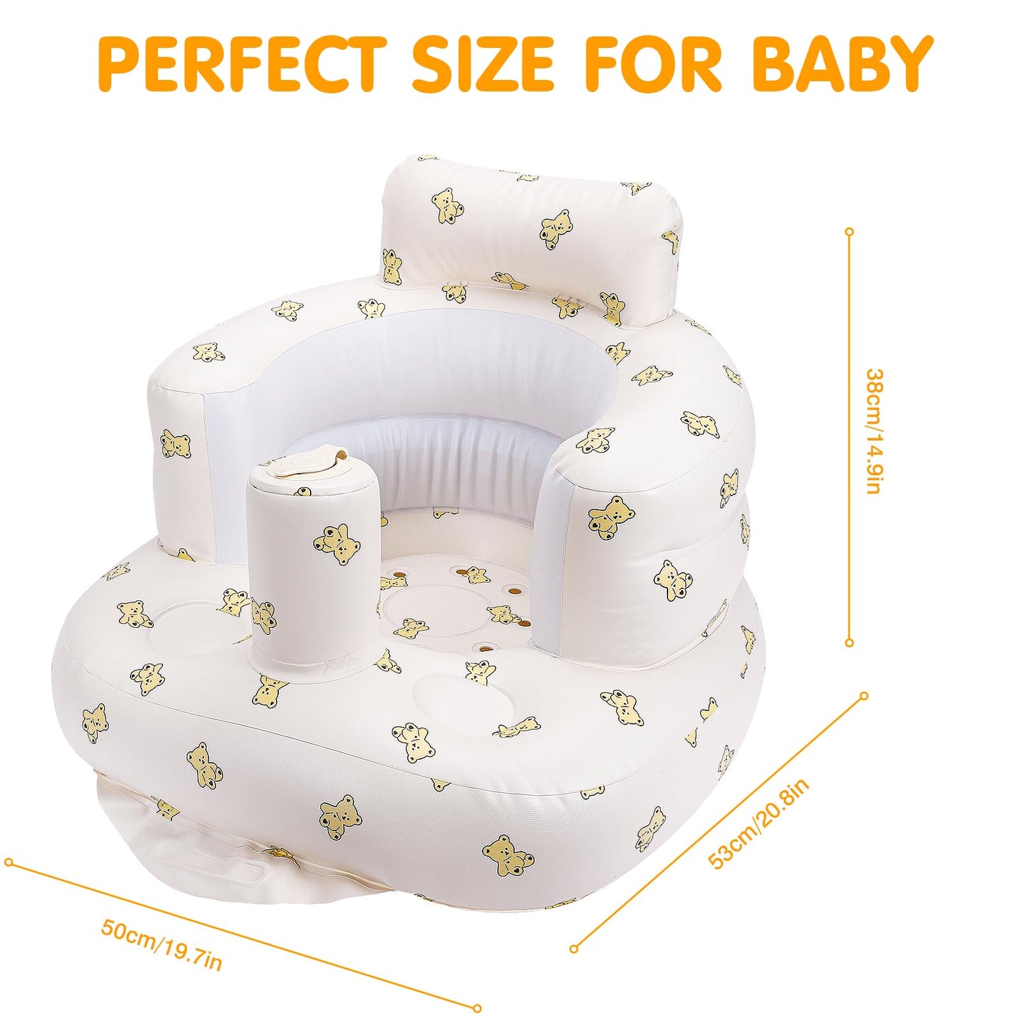 Momsnug Blow Up Seat for Baby, Inflatable Baby Chair 3 Months & Up, Chair for Babies Sitting Up with Built in Pump (Bear)