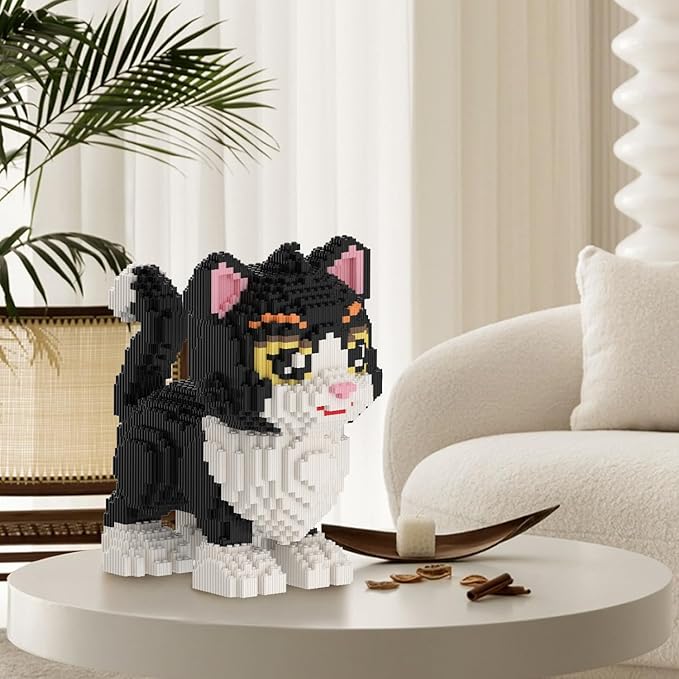Cat Building Blocks with Organizer Bins | Black | Micro 3D Animal Building Blocks | 3000PCS | Gift for Adults and Kids | Home &amp Office Decor | RQ8890
