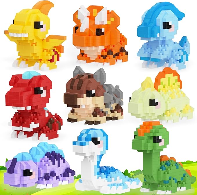 9 Packs Mini Building Set Dinosaur Toys for Adult Cut Dionsaur Building Blocks Party Favors Toys Assemble Game Home Decor Creative Birthday Gifts 14+