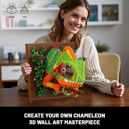 Chameleon Animal 3D Wall Art Micro Mini Building Blocks Set for Adults Unique Home Wall Decor or Table Display No Compatible with Lego Ideal Birthday Christmas Toy Gift for Teens (2688 PCS)