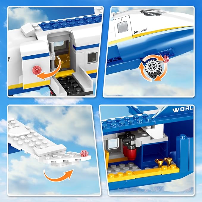 City Passenger Airplane Building Set510 PCS STEM 6 in 1 Airport Passenger Plane Building Block Toy with Baggage Truck Shuttle Bus Christmas Birthday Gifts for Adults Boys Girls Age 6-12+