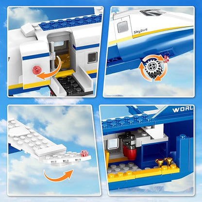 City Passenger Airplane Building Set510 PCS STEM 6 in 1 Airport Passenger Plane Building Block Toy with Baggage Truck Shuttle Bus Christmas Birthday Gifts for Adults Boys Girls Age 6-12+