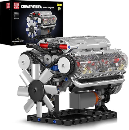 Mould King V8 Engine Building Blocks Sets MOC Scale Model Kit with Battery and Motor Collectible Set for Adults Construction Toys Gifts for Friends Men Teen Youths (535 Pcs)