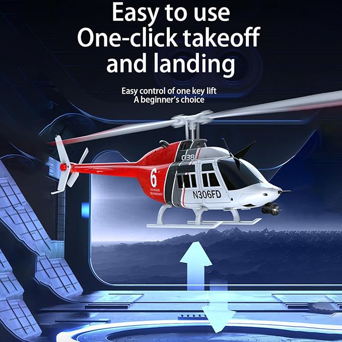 C138 Remote Control Helicopter Bell206 Helicopter 2.4GHz 4CH Single Propeller Aileron RC Aircraft One Click Roll Takeoff and Landing Six-axis Gyroscope Air Pressure Setting