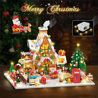 Advent Calendar 2025 Gingerbread House Mini Building Set with Lights 24 Days Christmas Countdown Building Block Kit with Xmas Tree Train Holiday Gift Toy for Adults Teens Girls Boys Ages 10+