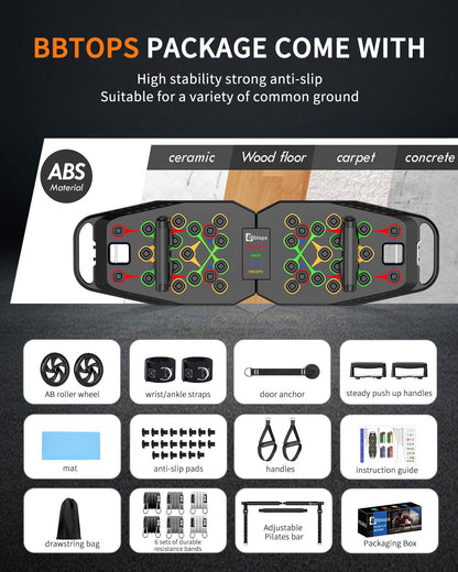 Push UP Board, Pilates Bar & Fitness Accessories, 25 in 1 Foldable Push up Bar at Home Gym, Workout Exercise Professional Push Up Strength Training Equipment for Man and Women