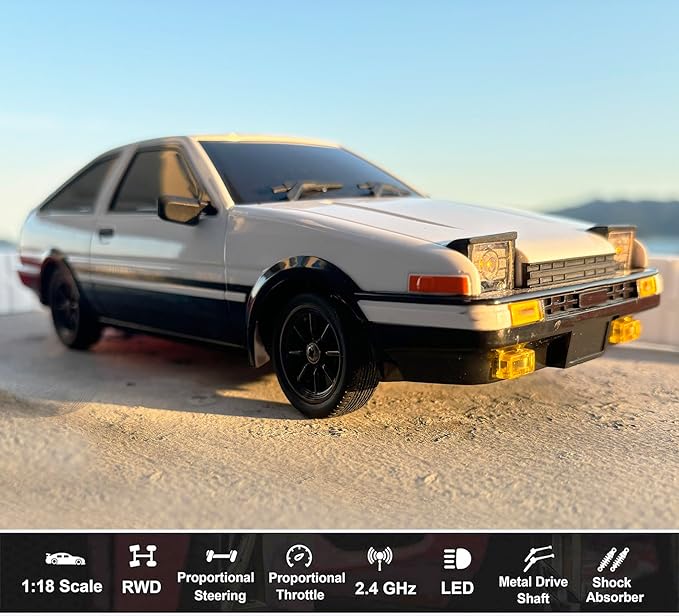 LDRC 1/18 RC Drift Car with Gyro RWD Drift RC Cars Hobby RTR with Drifting and Race Tires for Adult 2.4 GHz Proportional Throttle Steering ESP Gyroscope Metal Drive Shaft LD1801