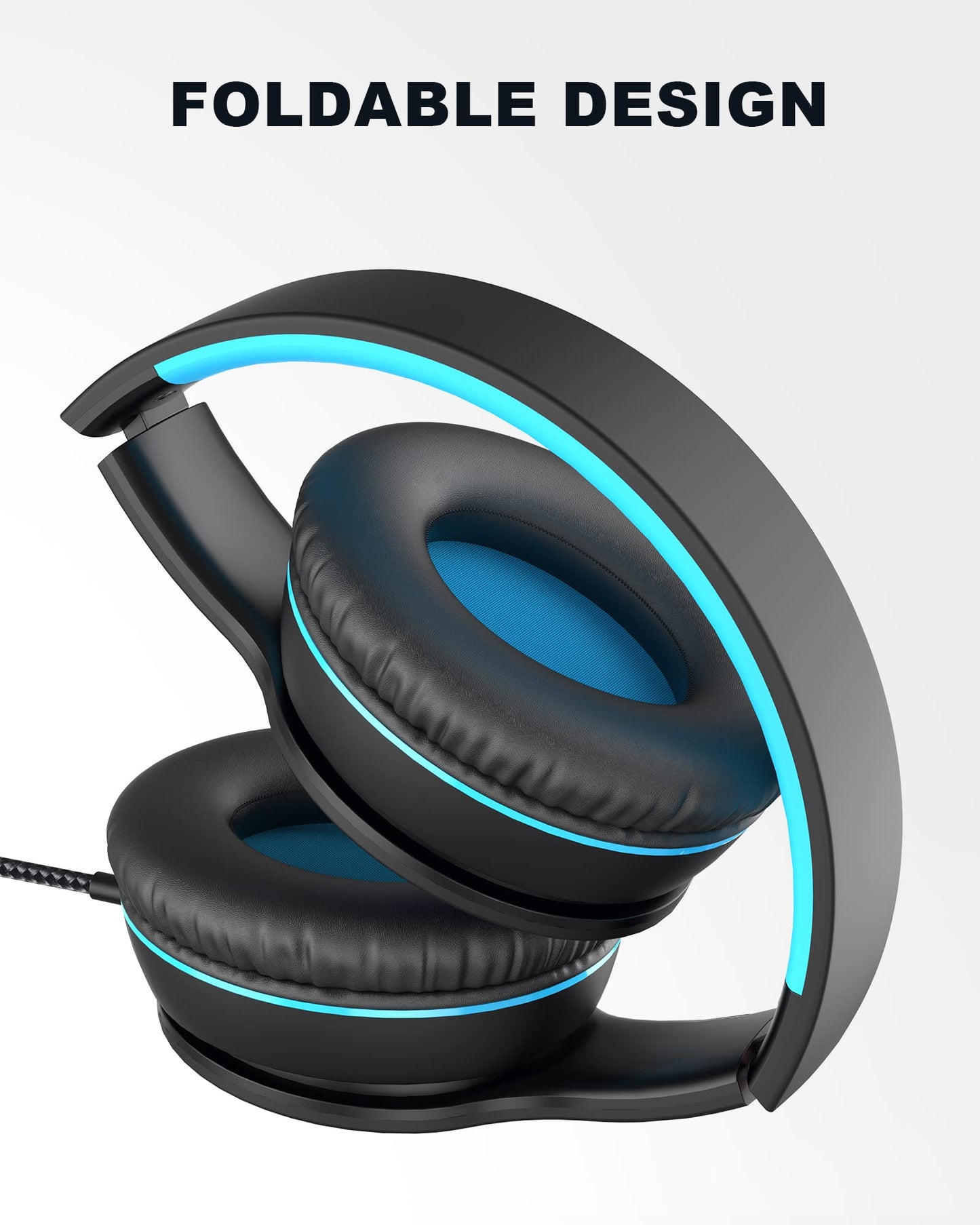 ELECDER i45 On-Ear Headphones with Microphone, Foldable Stereo Bass, 1.5M No-Tangle Cord, 3.5MM Jack, Portable Wired Headphones for School, Kids, Teens, Smartphones, Tablet, Travel - Black