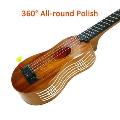 QDH Kids Toy Ukulele, Kids Guitar Musical Toy,17 Inch 4 Steel Strings, with Pick, Kids Play Early Educational Learning Musical Instrument Gift for Preschool Children, Ages 3-6(Wooden Color) (17inch)