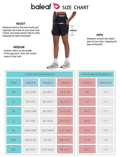 baleaf Women's 7" Long Running Shorts Athletic Workout Gym Quick Dry Hiking Shorts High Waisted Zipper Pocket Black L