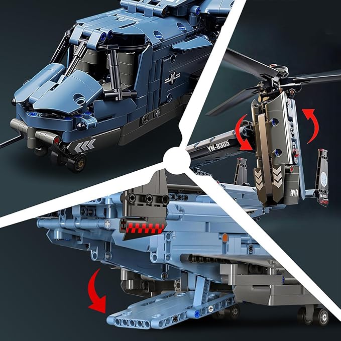 Military Helicopter Building Kit Fighter Jet V-22 Osprey Airplane Sets -1486 PCS Army Rescue Aircraft Model Toys Birthday Gifts for Adults Men Teens Boys 8-12 14+
