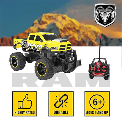 World Tech Toys Dodge Ram 2500 1:14 Scale RC Monster Truck – Officially Licensed - Electric Powered All Terrain RC Truck - Full-Function Radio Control - Kids 6+ (Yellow)