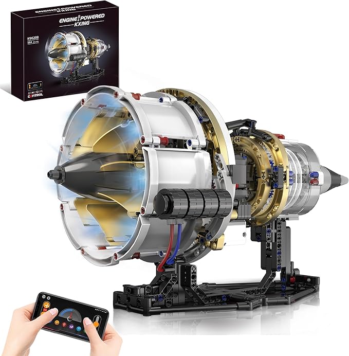BrixVibe Aircraft Engine Building Set That Works Mini Turbojet Model Kit Technic with APP Control Light &amp Motor Collectible Mechanical Engineering for Boys 14+ Adults