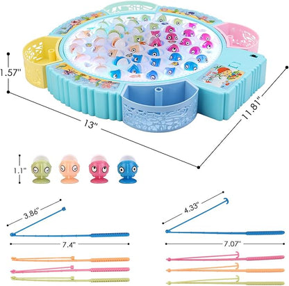Light Up Fishing Game Toys Rotating Board Game with Music Including 45 Fishes and 8 Fishing Poles Party Game Toys for Kids Age 4 5 6 7 8 and Up