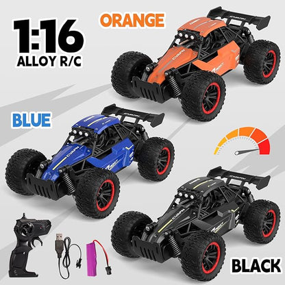 1/16 Scale Remote Control Monster Truck 20 + km/h Outdoor 2WD Off Road Hobby RC Truck With LED light &amp rechargeable battery All Terrain Fast RC Car Toy Ideal Gift for Kids Boys &amp Girls Age