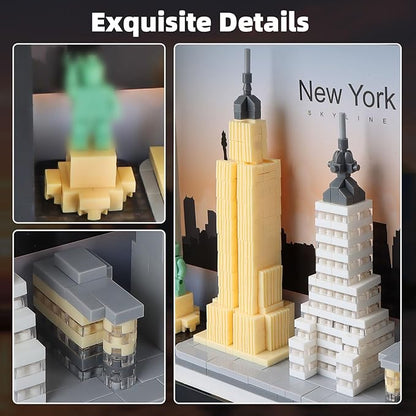 New York City Skyline Micro Block Building Set World Famous Architecture Model 3D Wall Art Home Office Décor Landmarks Collectible Model Kit Toy Gift for Adults Teens 14+ (759PCS)