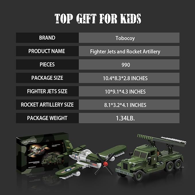 WW2 Military Building Blocks Set Compatible with Lego Includes P-51 Fighter &amp BM-13 Rocket Launcher Creative Military Gift for Boys and Kids Ages 8-12